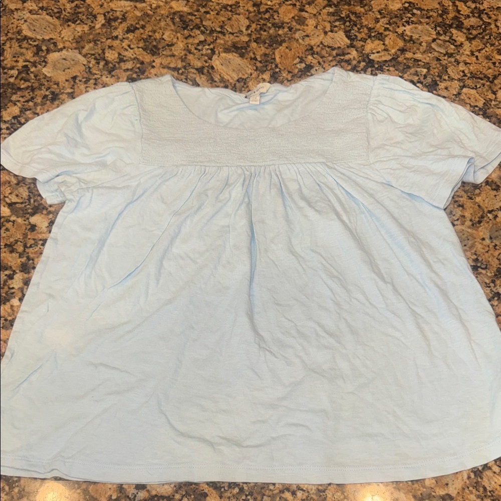 Lucky Brand Light Blue Smocked Yoke women’s Top - Picture 1 of 5